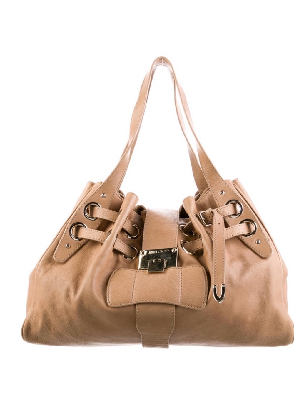 Jimmy Choo Beige Leather Shoulder Bag with Gold Hardware